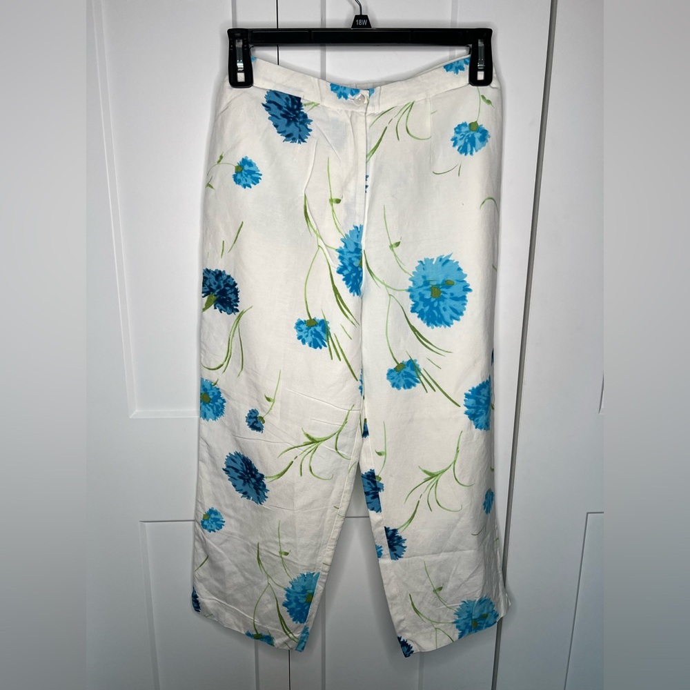 Bob Mackie Studio Vintage Linen Blend Floral Wide Crop Pants Size 10